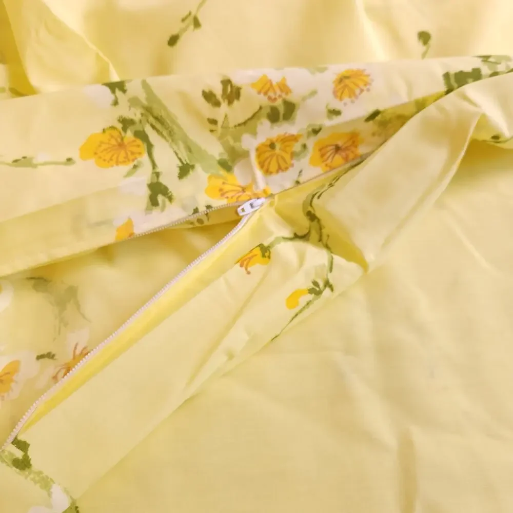 Vintage Twin Duvet & Sheets Set 8 pieces 60s Cotton Percale Yellow Blue Bird